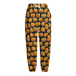 Halloween Pumpkin Jack-O'-Lantern Print Fleece Lined Knit Pants