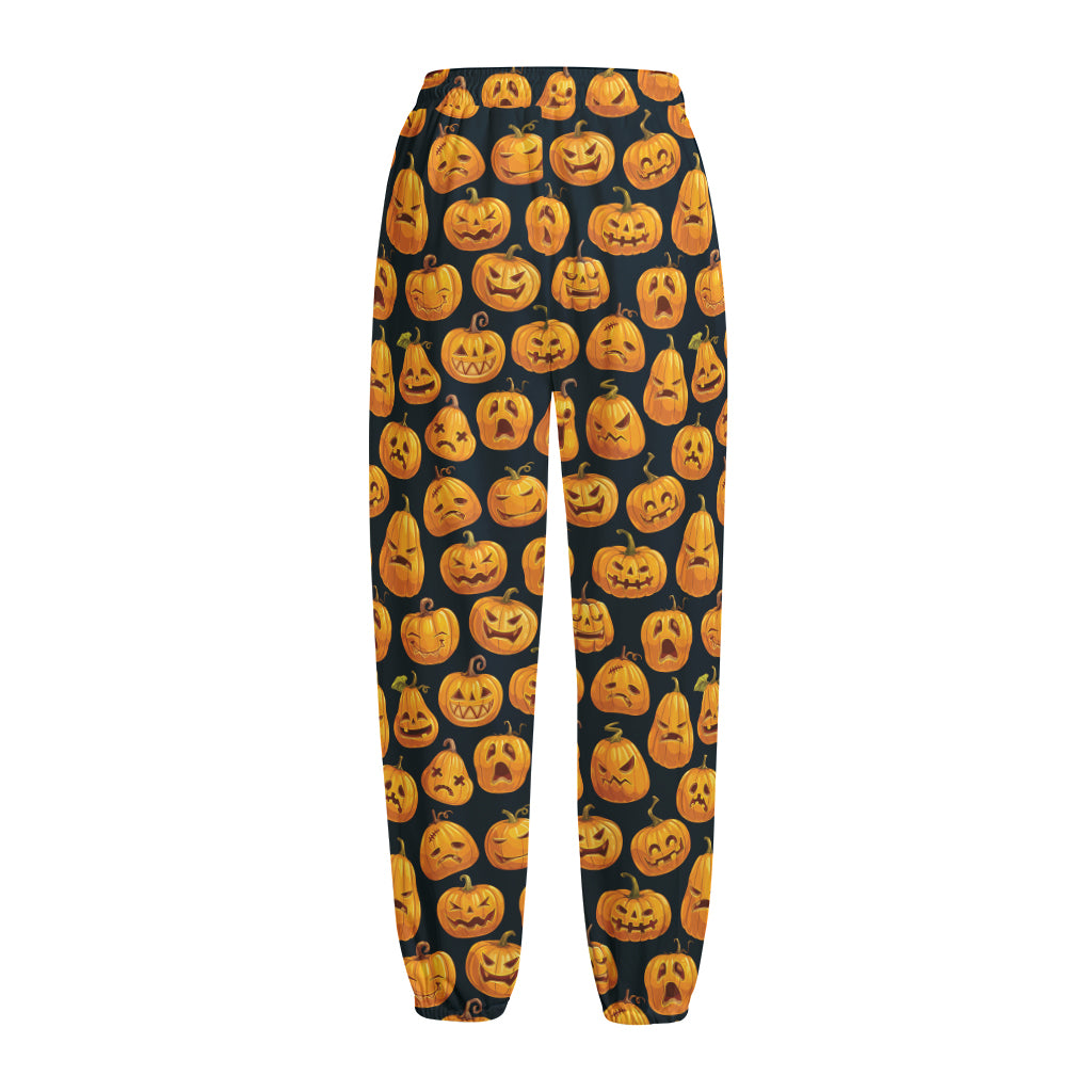 Halloween Pumpkin Jack-O'-Lantern Print Fleece Lined Knit Pants