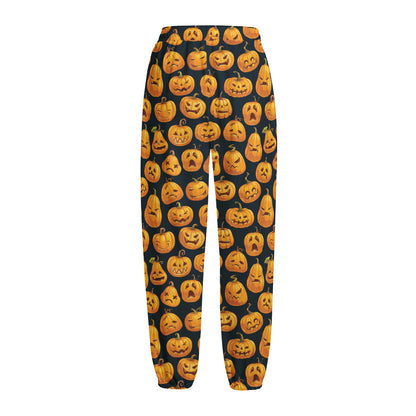Halloween Pumpkin Jack-O'-Lantern Print Fleece Lined Knit Pants
