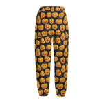 Halloween Pumpkin Jack-O'-Lantern Print Fleece Lined Knit Pants