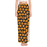 Halloween Pumpkin Jack-O'-Lantern Print High Slit Maxi Skirt