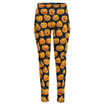 Halloween Pumpkin Jack-O'-Lantern Print High-Waisted Pocket Leggings