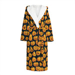 Halloween Pumpkin Jack-O'-Lantern Print Hooded Bathrobe