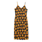 Halloween Pumpkin Jack-O'-Lantern Print Jersey Midi Cami Dress