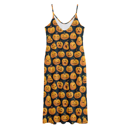 Halloween Pumpkin Jack-O'-Lantern Print Jersey Midi Cami Dress