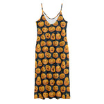 Halloween Pumpkin Jack-O'-Lantern Print Jersey Midi Cami Dress