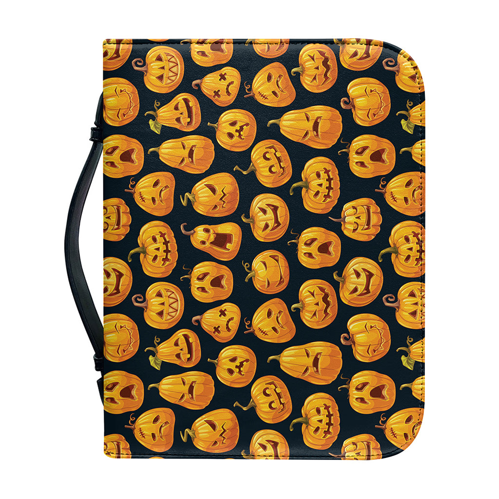 Halloween Pumpkin Jack-O'-Lantern Print Leather Bible Cover