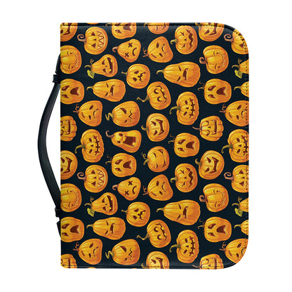 Halloween Pumpkin Jack-O'-Lantern Print Leather Bible Cover