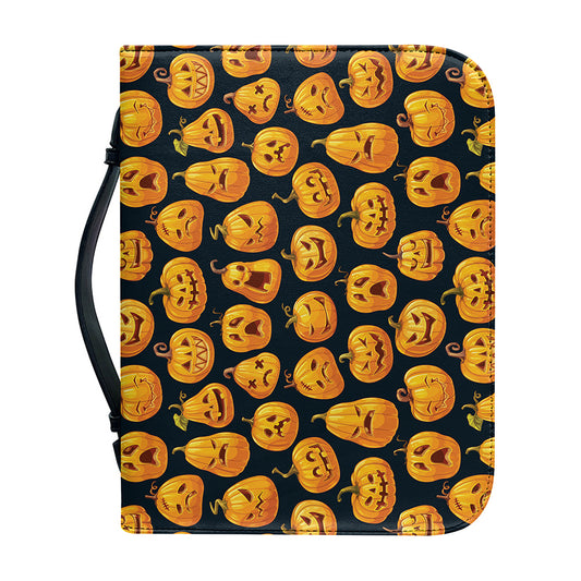 Halloween Pumpkin Jack-O'-Lantern Print Leather Bible Cover