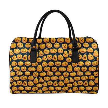 Halloween Pumpkin Jack-O'-Lantern Print Leather Duffle Bag