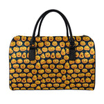 Halloween Pumpkin Jack-O'-Lantern Print Leather Duffle Bag