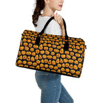 Halloween Pumpkin Jack-O'-Lantern Print Leather Duffle Bag