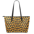 Halloween Pumpkin Jack-O'-Lantern Print Leather Tote Bag With Zipper