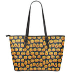 Halloween Pumpkin Jack-O'-Lantern Print Leather Tote Bag