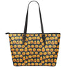 Halloween Pumpkin Jack-O'-Lantern Print Leather Tote Bag