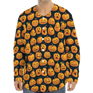 Halloween Pumpkin Jack-O'-Lantern Print Long Sleeve Baseball Jersey