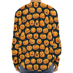 Halloween Pumpkin Jack-O'-Lantern Print Long Sleeve Baseball Jersey