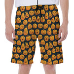 Halloween Pumpkin Jack-O'-Lantern Print Men's Beach Shorts