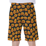 Halloween Pumpkin Jack-O'-Lantern Print Men's Beach Shorts