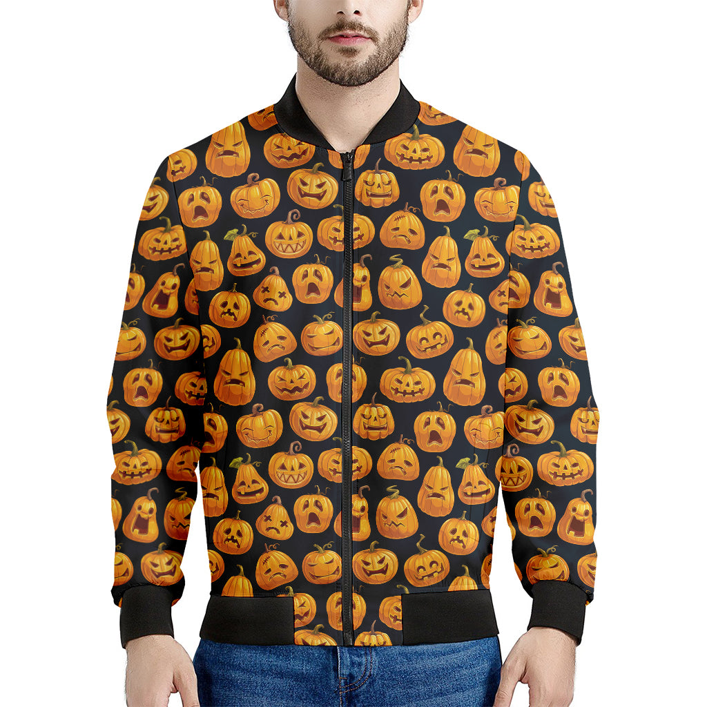 Halloween Pumpkin Jack-O'-Lantern Print Men's Bomber Jacket