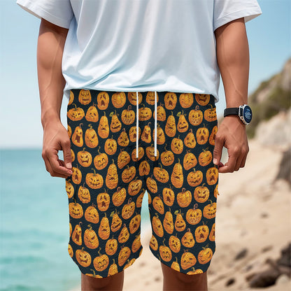 Halloween Pumpkin Jack-O'-Lantern Print Men's Cargo Shorts