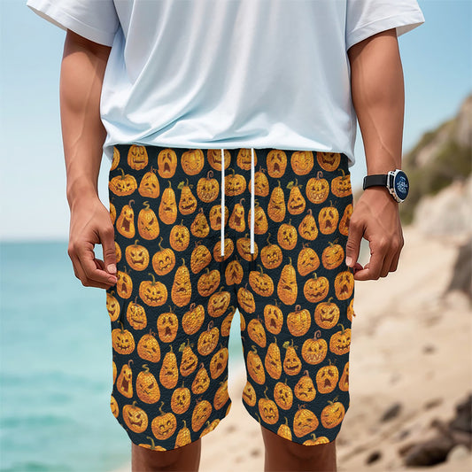 Halloween Pumpkin Jack-O'-Lantern Print Men's Cargo Shorts