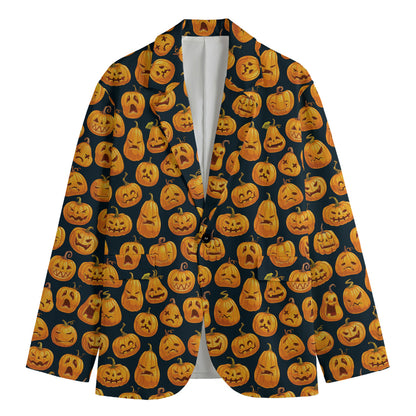 Halloween Pumpkin Jack-O'-Lantern Print Men's Cotton Blazer
