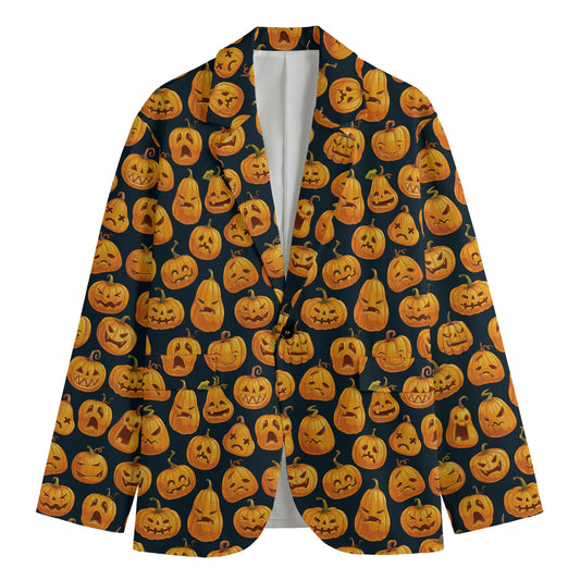 Halloween Pumpkin Jack-O'-Lantern Print Men's Cotton Blazer
