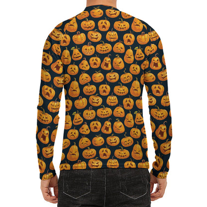 Halloween Pumpkin Jack-O'-Lantern Print Men's Long Sleeve Rash Guard