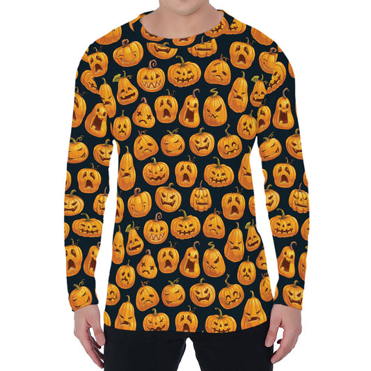 Halloween Pumpkin Jack-O'-Lantern Print Men's Long Sleeve T-Shirt