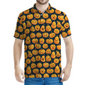 Halloween Pumpkin Jack-O'-Lantern Print Men's Polo Shirt