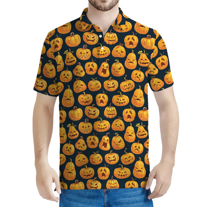 Halloween Pumpkin Jack-O'-Lantern Print Men's Polo Shirt