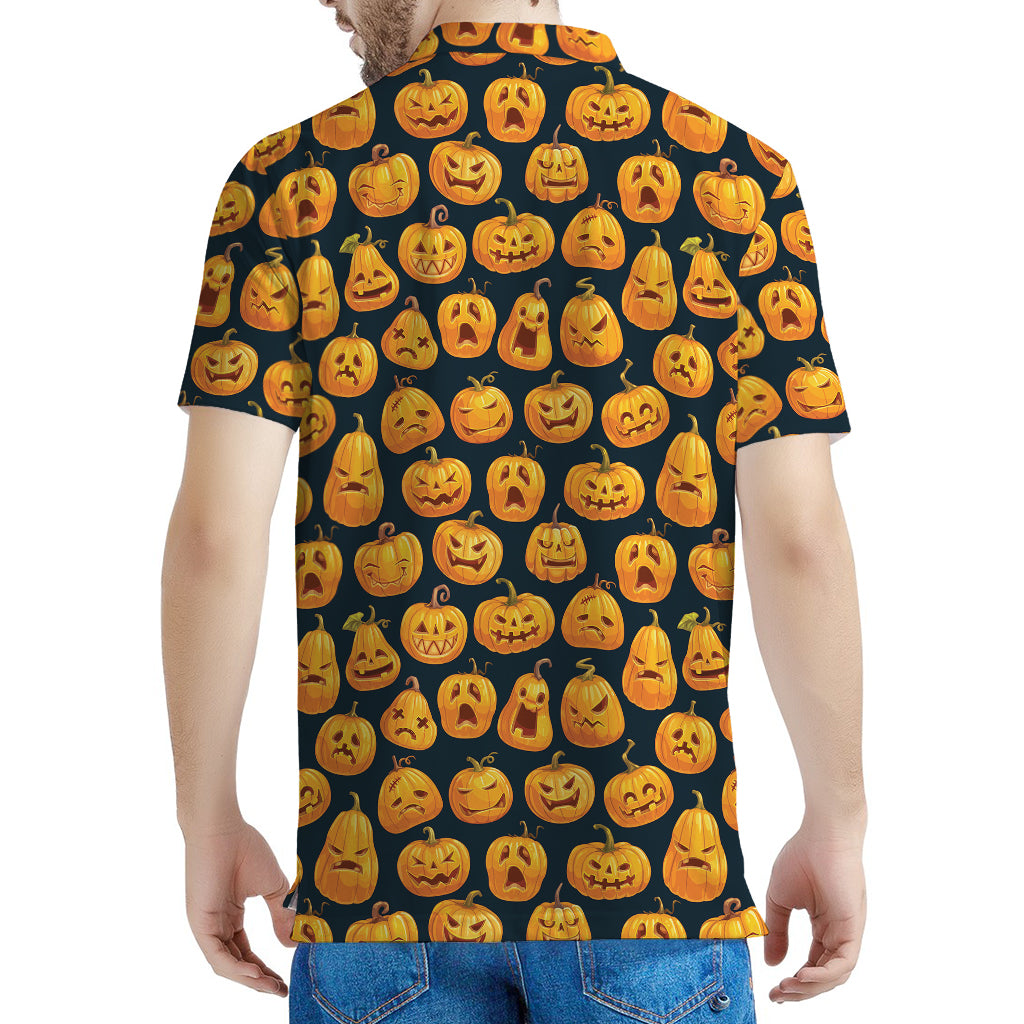 Halloween Pumpkin Jack-O'-Lantern Print Men's Polo Shirt