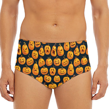 Halloween Pumpkin Jack-O'-Lantern Print Men's Triangle Swim Briefs