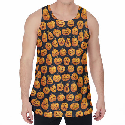 Halloween Pumpkin Jack-O'-Lantern Print Men's Velvet Tank Top