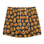 Halloween Pumpkin Jack-O'-Lantern Print Mesh Shorts