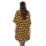 Halloween Pumpkin Jack-O'-Lantern Print Open Front Beach Cover Up