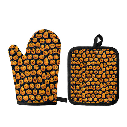 Halloween Pumpkin Jack-O'-Lantern Print Oven Mitt And Pot Holder Set