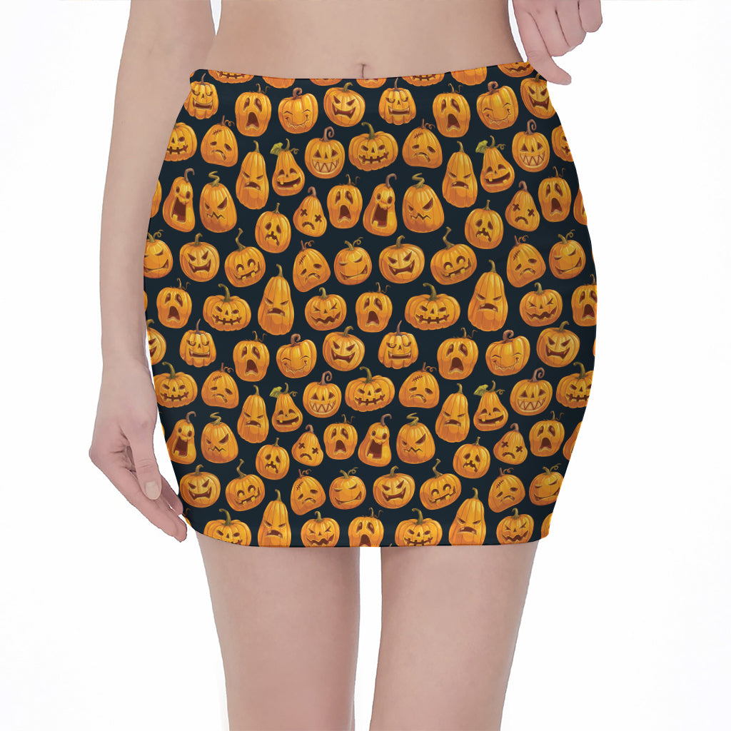 Halloween Pumpkin Jack-O'-Lantern Print Pencil Mini Skirt
