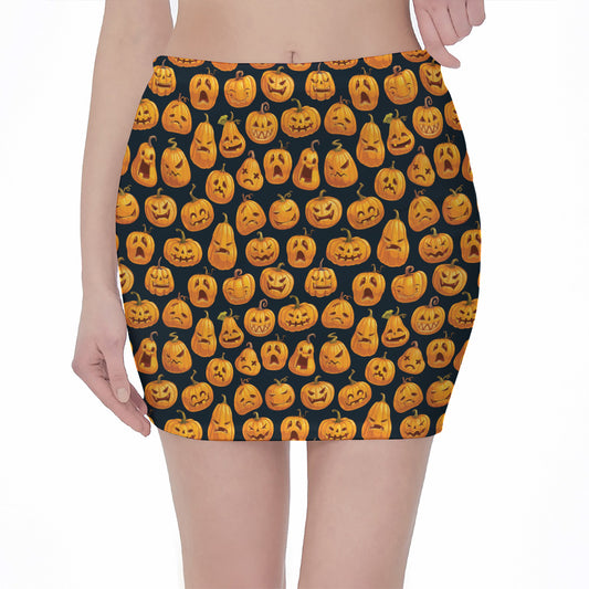 Halloween Pumpkin Jack-O'-Lantern Print Pencil Mini Skirt