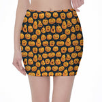 Halloween Pumpkin Jack-O'-Lantern Print Pencil Mini Skirt