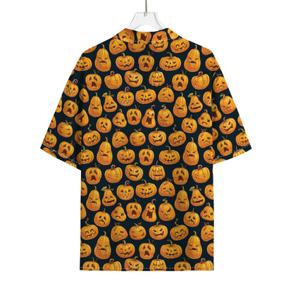 Halloween Pumpkin Jack-O'-Lantern Print Rayon Hawaiian Shirt
