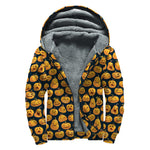 Halloween Pumpkin Jack-O'-Lantern Print Sherpa Lined Zip Up Hoodie