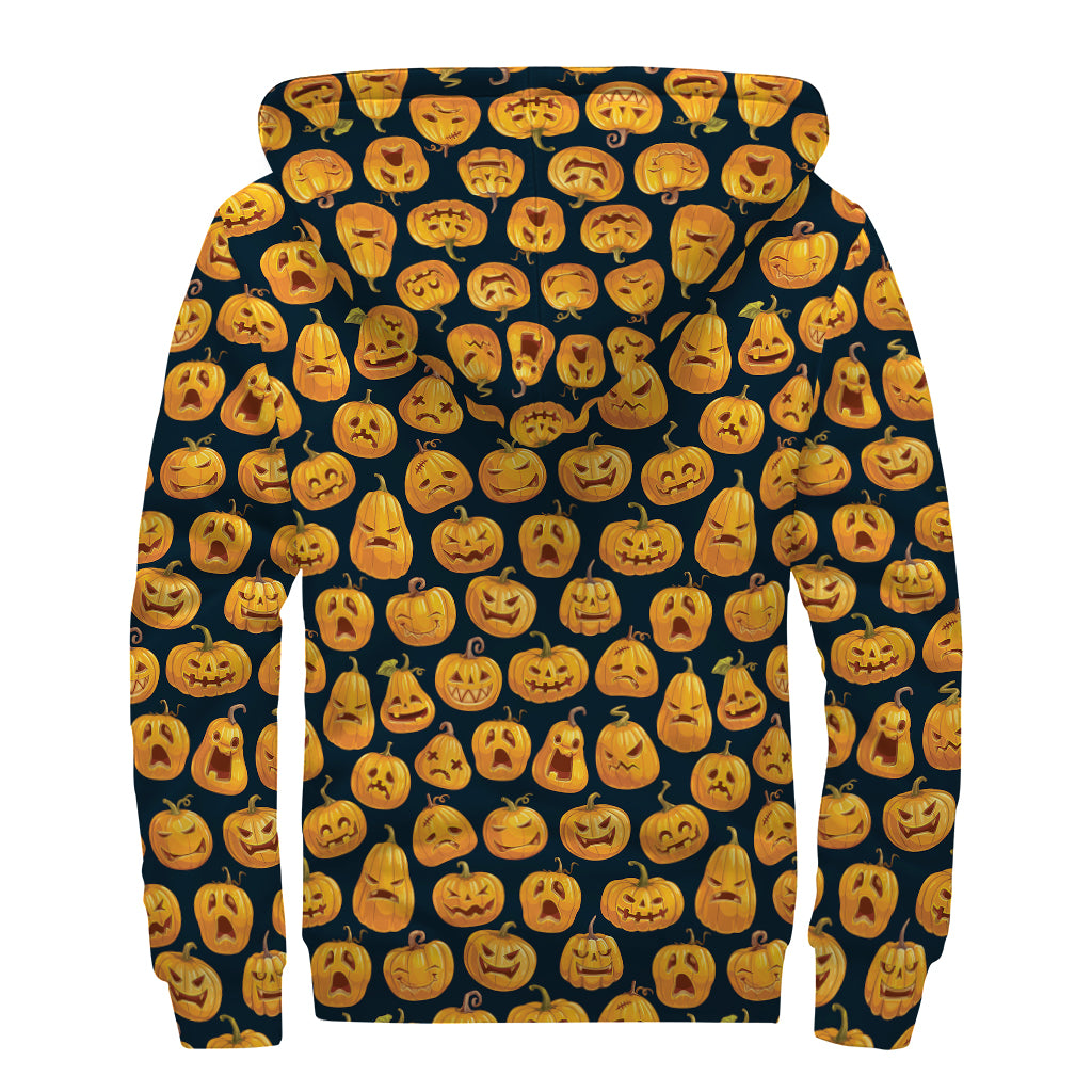 Halloween Pumpkin Jack-O'-Lantern Print Sherpa Lined Zip Up Hoodie
