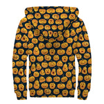Halloween Pumpkin Jack-O'-Lantern Print Sherpa Lined Zip Up Hoodie