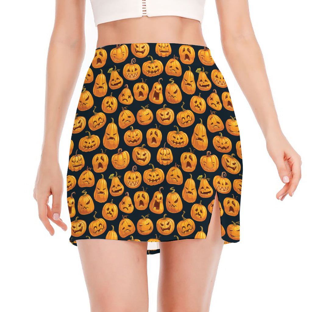 Halloween Pumpkin Jack-O'-Lantern Print Side Slit Mini Skirt