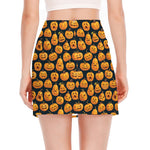 Halloween Pumpkin Jack-O'-Lantern Print Side Slit Mini Skirt