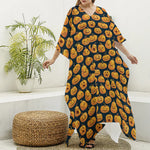 Halloween Pumpkin Jack-O'-Lantern Print Silk V-Neck Kaftan Dress