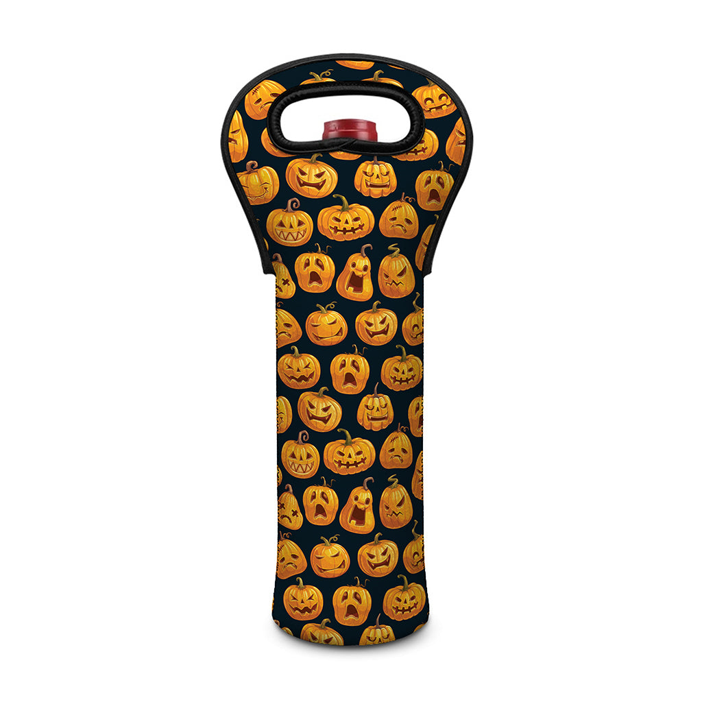 Halloween Pumpkin Jack-O'-Lantern Print Single Neoprene Wine Tote
