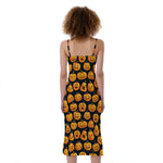 Halloween Pumpkin Jack-O'-Lantern Print Slim Fit Midi Cami Dress